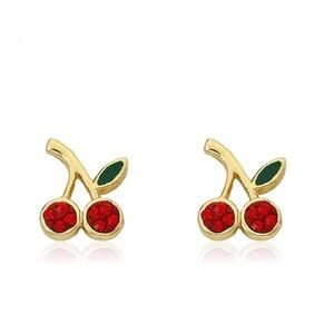Molly Glitz 14K Gold Plated Cherry Earrings - Red and Gold - NEW